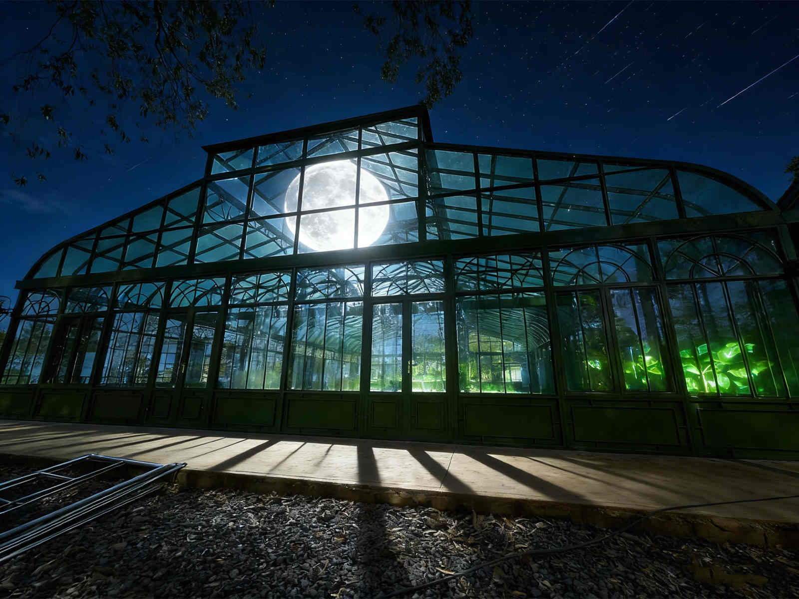 The Glass Greenhouse under the moonlight